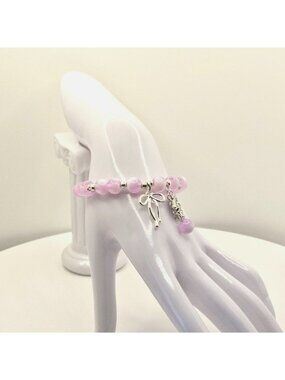 Lavender Beaded Bracelet With RN Nurse & Bow Charms Thoughtful Gift For Nurses